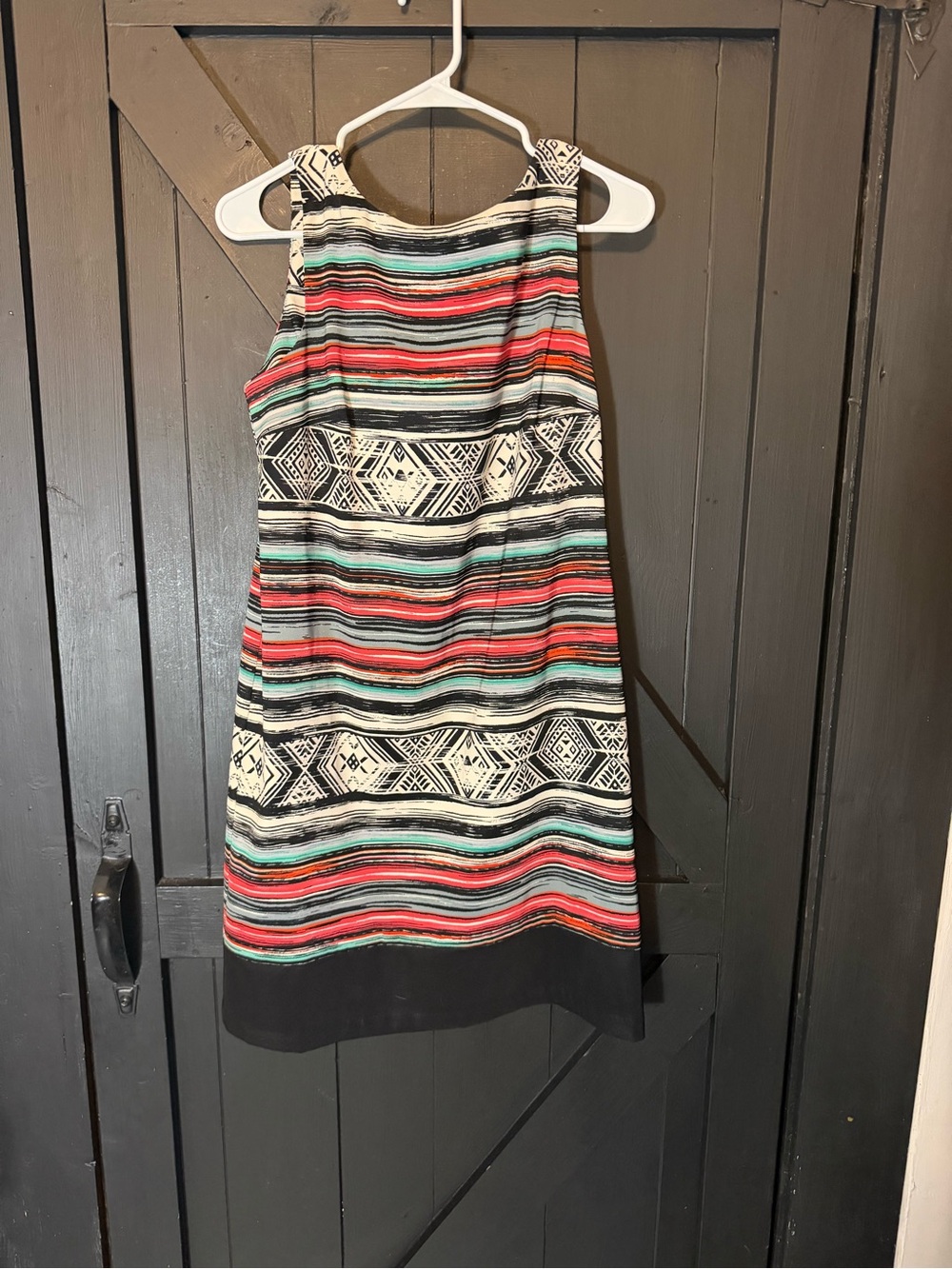 AB Studio Striped Tribal Midi Dress in Black, Red, Teal & Cream